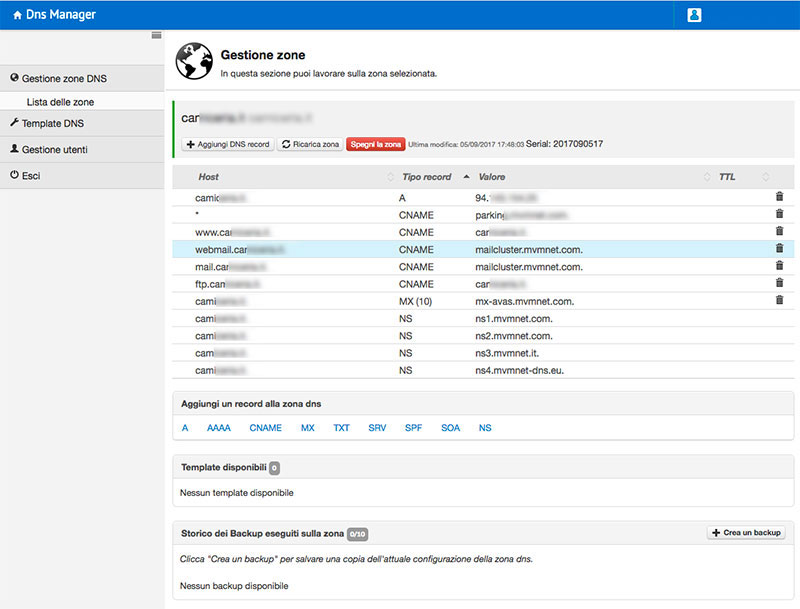 Anteprima 2 Pannello DNS manager